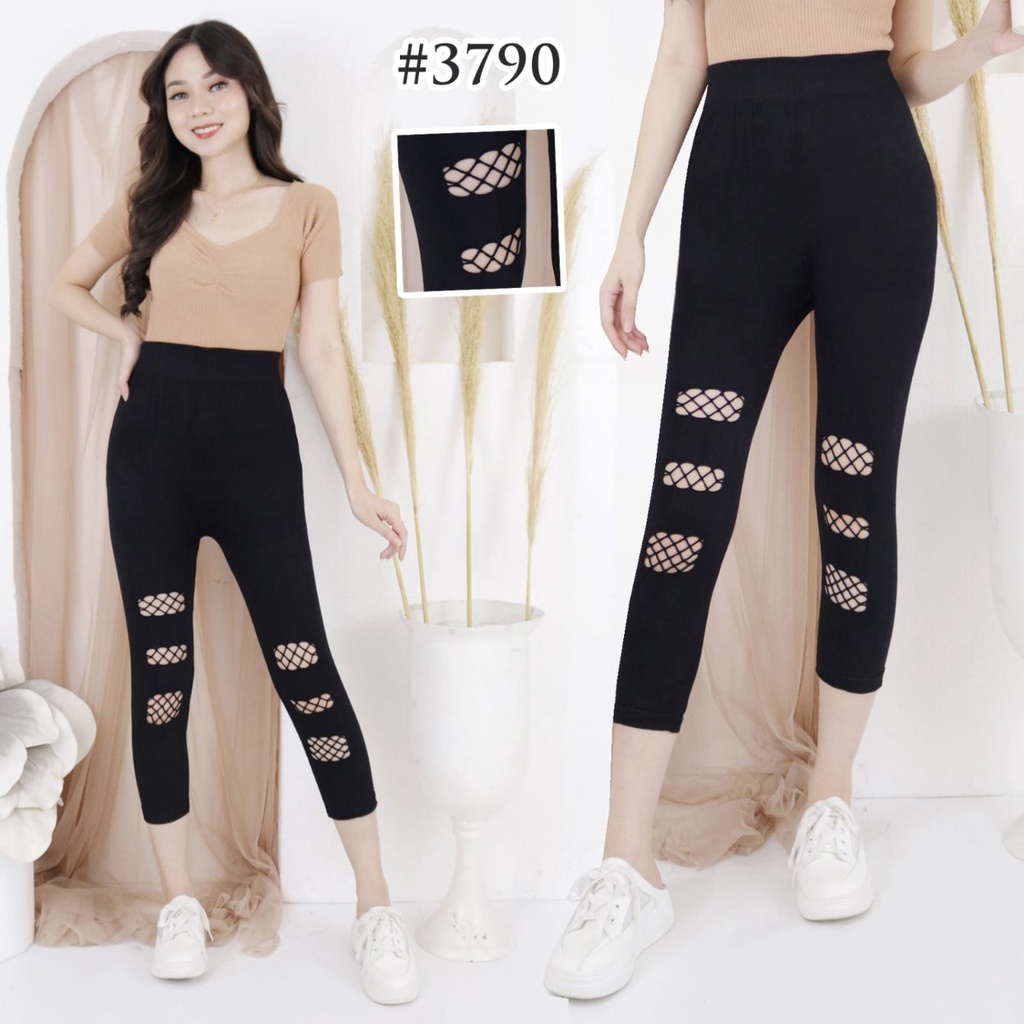 LEGGING HIGHWAIST IMPORT JALA-JALA SOBEK PENDEK 7per8 / LEGING FASHION WANITA / LEJING MURAH
