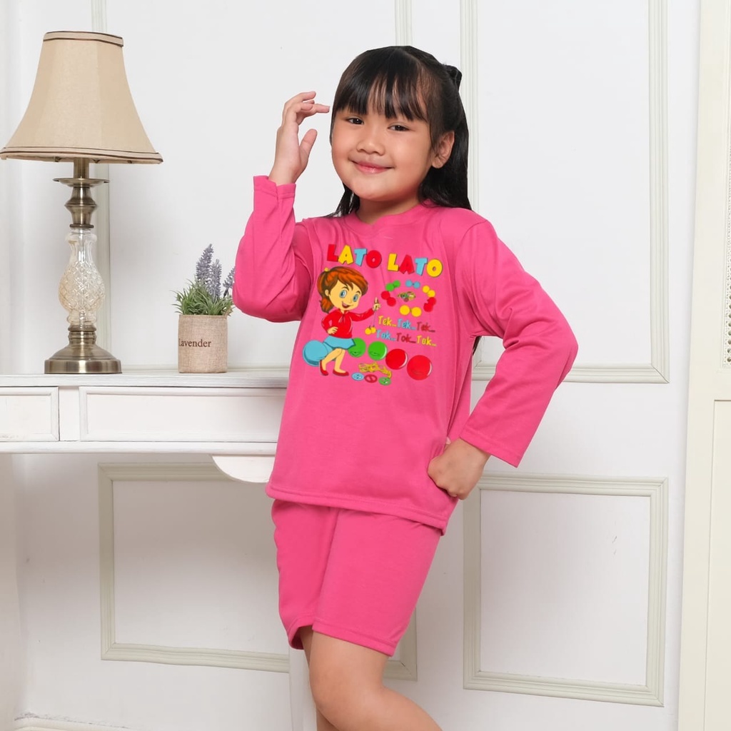 Hzl_outfit Baju Setelan Oblong Anak Perempuan Lato Lato Tek Tek Tek Girl