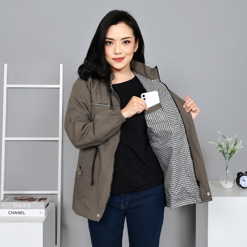 Parka Wanita Korea Jumbo Anti Angin Panjang Bolak Balik Baby Canvas Ukuran XXL Sampai 4XL