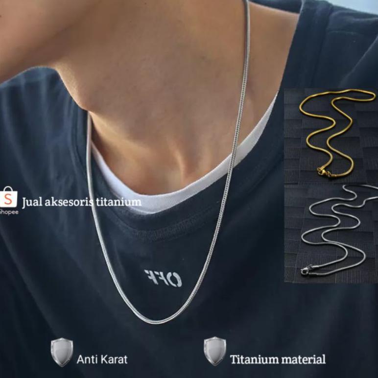 VSH0B9733 Kalung Pria Wanita Titanium Bentuk Bulat Gold Emas Silver Perak Kalong Titanium Cowok Anti