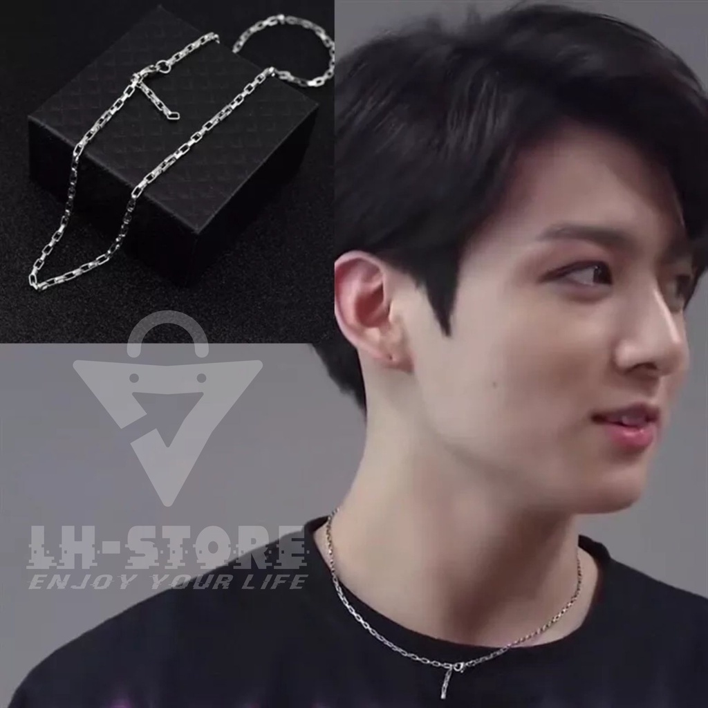 Kalung Rantai Persegi Titanium Pria/Wanita Berlapis Perak Gaya Choker Hip-Hop Jungkook Terbaru Anti Karat Tidak Luntur