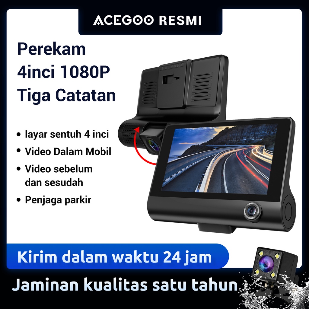 ESSGOO Dash Cam Car 1080p Night Vision 3 Lens 4&quot; Ips  Loop Recording 170°wide G-senor