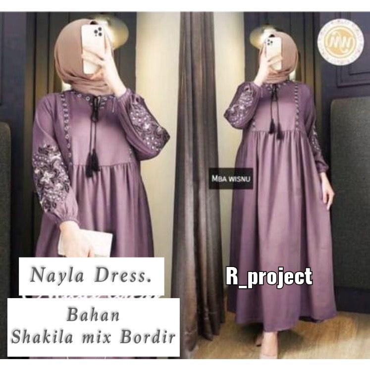 BAHAN SHAKILLA PREMIUM MIX BORDIR  - NAYLA DRESS JUMBO || SIZE 5L XXXL XXL XL L M S