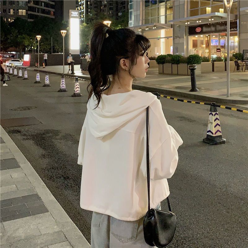 ►❡▧[Pengiriman 24 Jam] Musim Semi dan Musim Gugur Versi Korea Gaya Malas Baru Berkerudung Tali Pendek Bagian Tipis Populer Lengan Panjang T-shirt Sweater Wanita In Top Tide