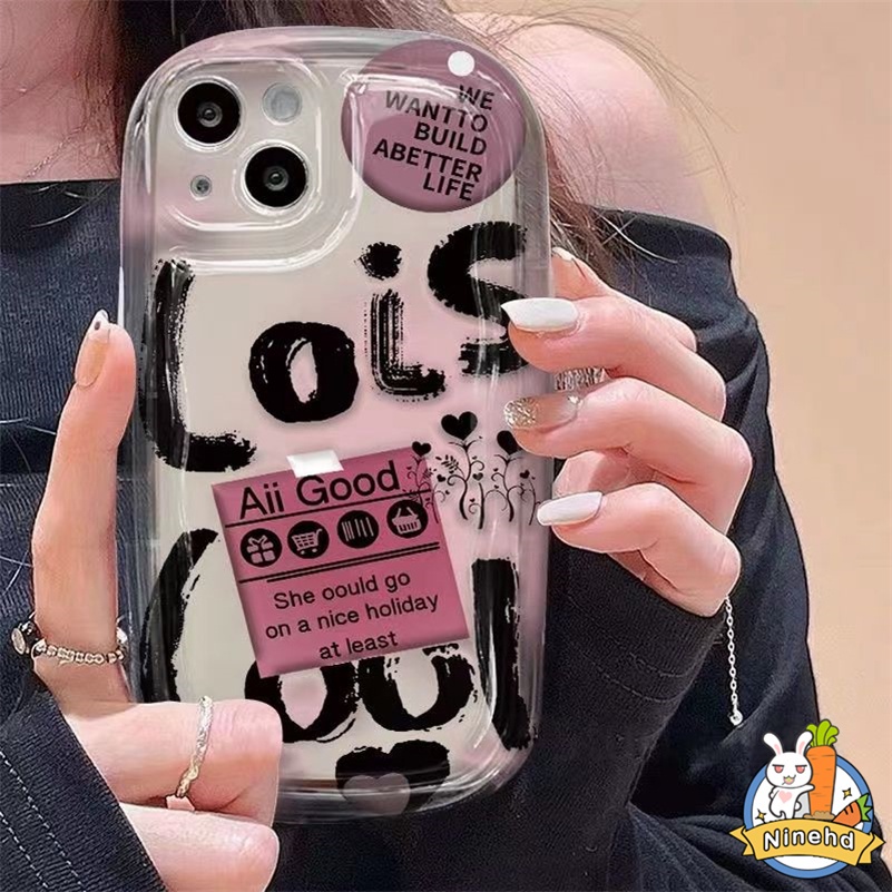 IPHONE Casing Kompatibel Untuk Iphone14 13 12 11 Pro Max X Xr Xs Max8 7 6 6s Plus SE 2020 Ins Graffiti Letter Label Phone Case Shockproof TPU Glossy Bantal Udara Soft Case Cover Pelindung