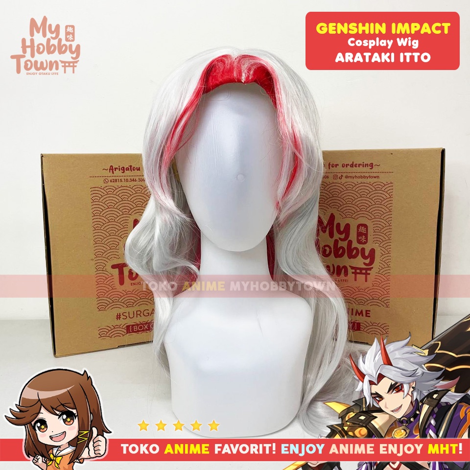 Wig Cosplay Anime Game Genshin Impact : Arataki Itto Rambut Palsu