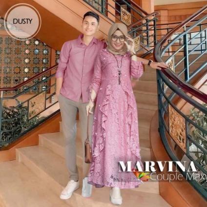 Baju Gamis Couple Brukat Pasangan Keluarga Suami Istri Edisi Lebaran New