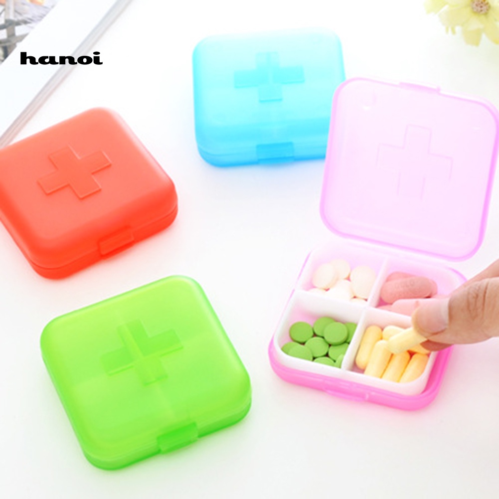 Han _ Kotak Penyimpanan Pil 4kisi Portable Travel Case Container Mini Medicine Organizer