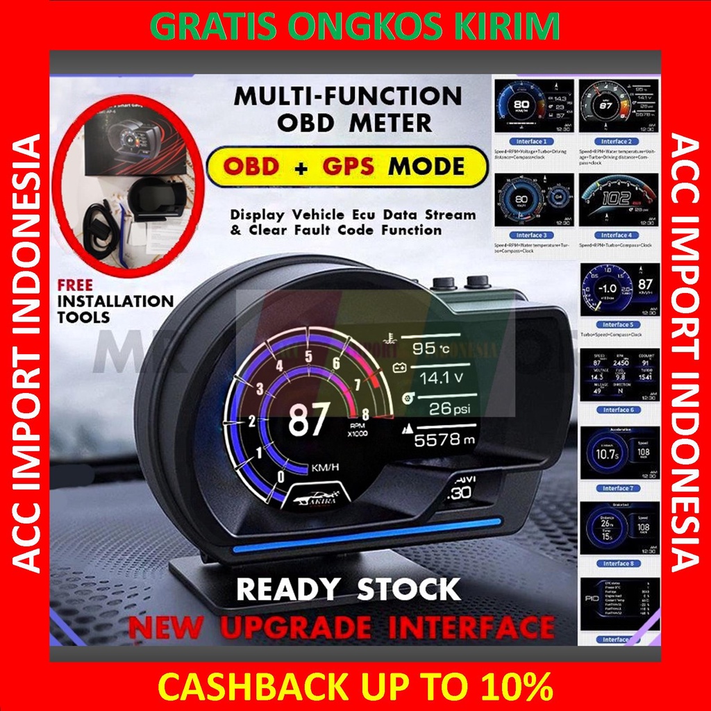 Layar Spedometer Car Layar Display HD OBD GPS Smart Gauge Multi Mobil