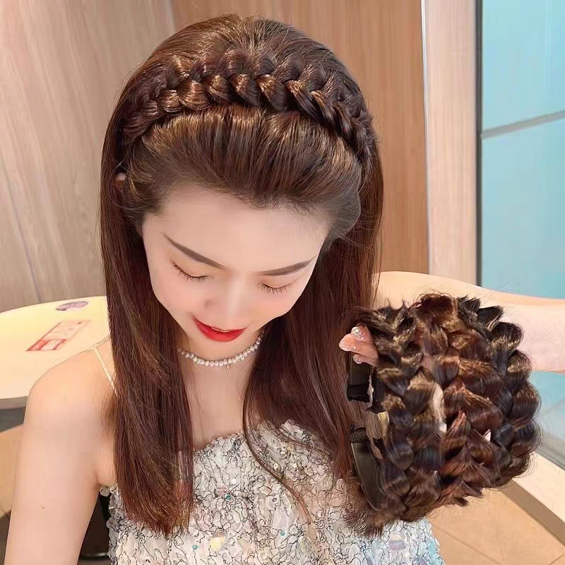 (Hello Girl)B59 Bando Wanita Terbaru Gaya Korea SImulasi Twist Braid Wig Kepala Buatan Import