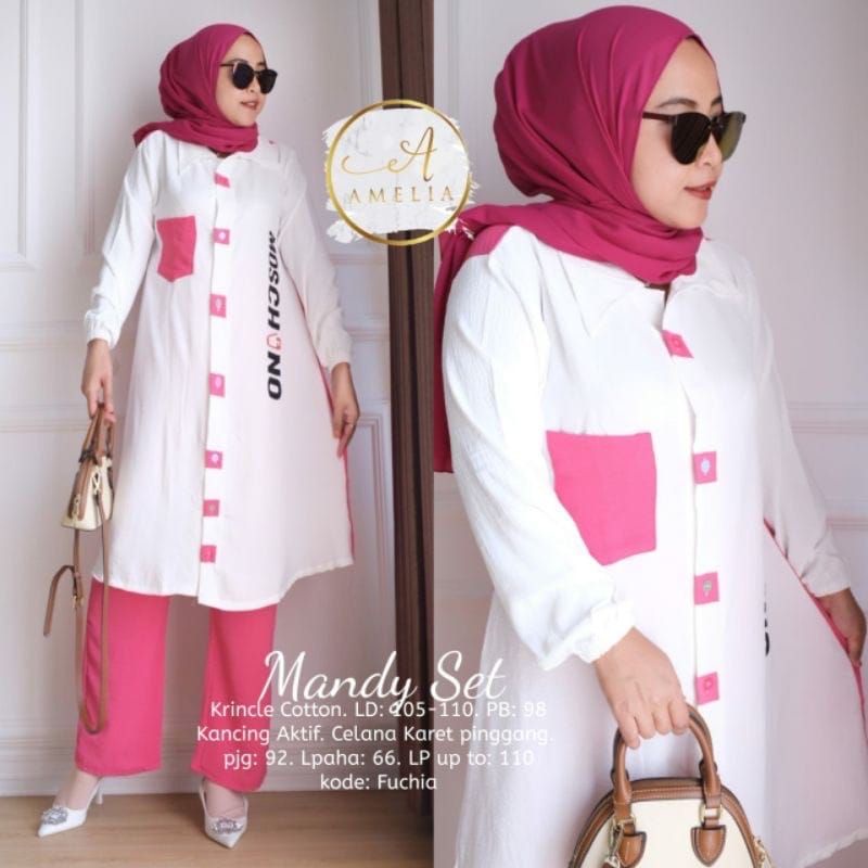 MANDA SET/SETELAN CRINKLE TUNIK WANITA/SETELAN CRINKLE AIRFLO LD 110CM