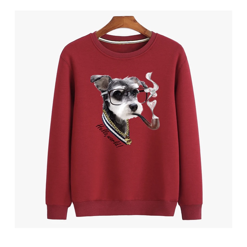 HELLO WORD THE DOG Sweater Basic Anak Untuk Anak Laki laki &amp; Perempuan Bahan Fleece Size M-Xl (Usia 2-10 th )