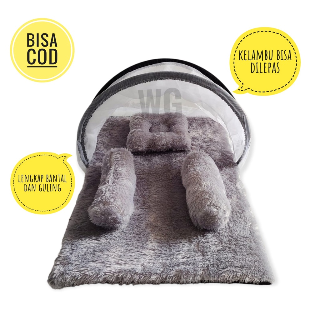 Kasur Bayi Matras Kelambu 1 Set Lengkap Bantal Guling/Kasur Bayi Bulu Rasfur / Kasur Bayi Lipat