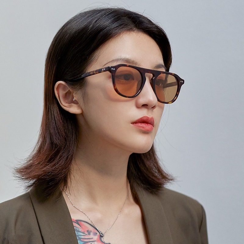 Papaozhu Keren Hitam Bingkai Bulat Aviator Kacamata Hitam Untuk Pria Wanita Retro UV400 Eyewear Eyeglasses Aesthetic Shades Trendy Sunnies Glasses