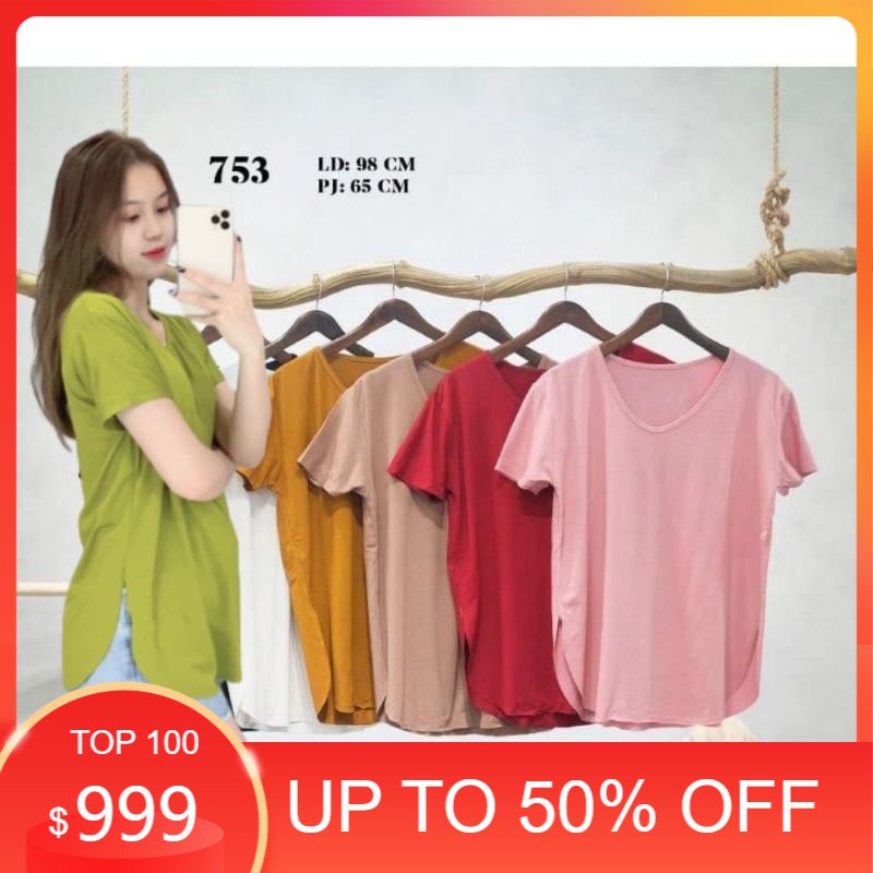 Baju Atasan Kaos Polos Belah Pendek Blus Wanita Spandex Rayon
