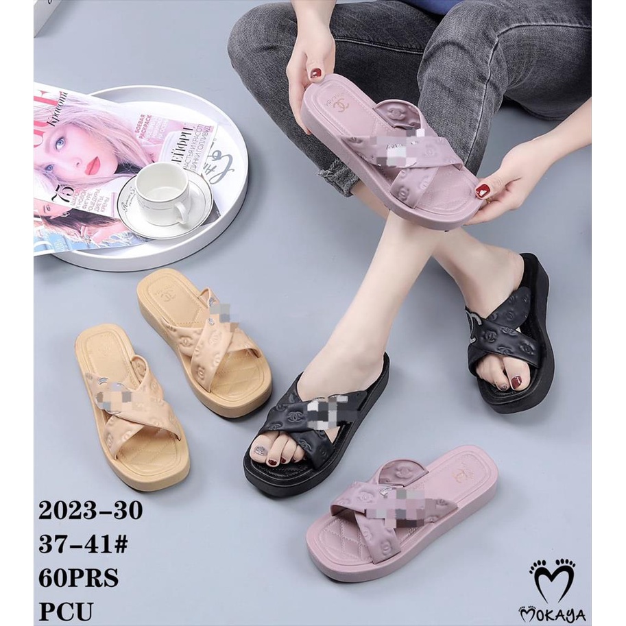 Sandal Slop Jelly Wanita Ban Silang C* dan L* Glitter Super Simple Pretty Mewah Import Mokaya / Size 37-41 (2023-30/-301)