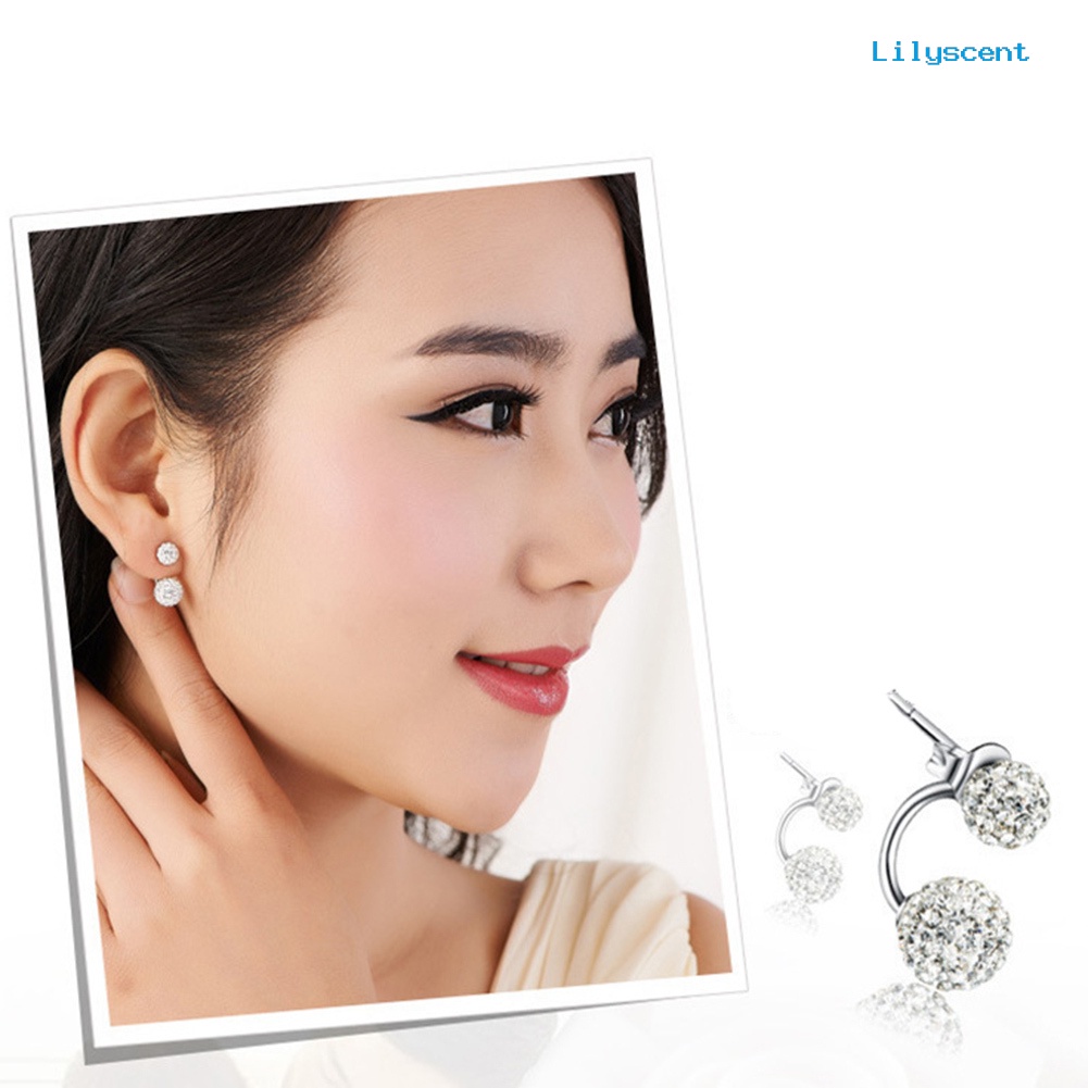 [LS] Fashion Wanita Berlian Imitasi Hias Bentuk Bola Liontin Stud Earrings Perhiasan Hadiah