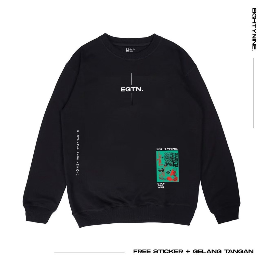 CREWNECK PRIA HITAM MOTIF SIMPEL EIGHTYNINE TERLARIS / SWEATSHIRT BHAN FLECE TEBAL ORIGINAL / SWEATER CREWNEK PREMIUM TERLARIS