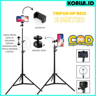 Tripod Hp 2m Ring Light Dan Kamera Bahan Besi Dengan Tinggi Maksimal 2 Meter Free Holder Dan Mini Ball Head