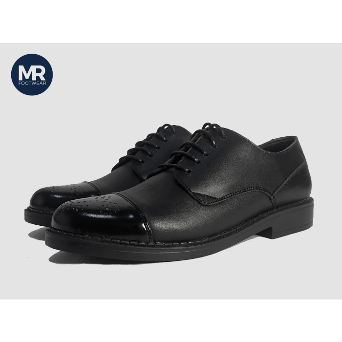 Sepatu Kulit Pria - Doha Lux Semi Brogues Black Hitam - MR. Footwear (Pantofel Formal Kerja)