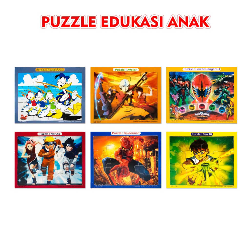 Puzzle Edukasi Anak / Puzzle Kayu / Puzzle Anak Seri Kartun Populer Nemo / Doraemon / Spongebob / Avatar / Shrek / Naruto / Spiderman / Superman / Power Ranger / Ben 10