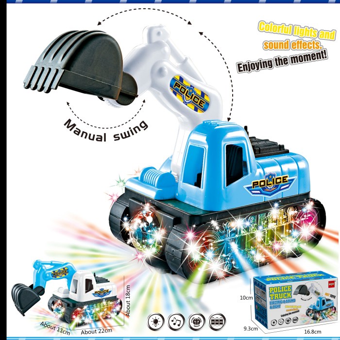 MAINAN ANAK MOBIL KERUK POLICE TRUCK MUSIC LAMPU 3D DISCO LUCU UNIK