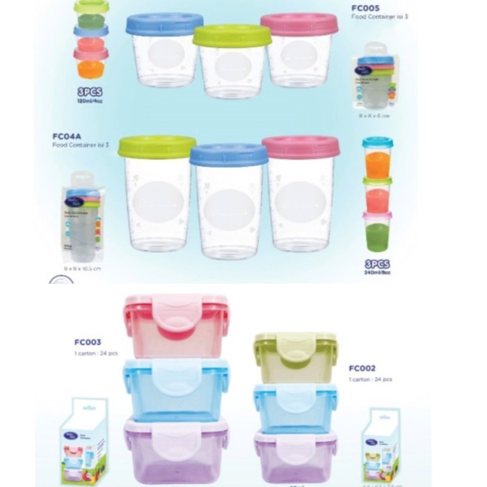 Baby Safe Food Container FC002 60ml / FC003 150ml / FC005 120ml / FC04A 240ml | Wadah Makanan Isi 3 pcs