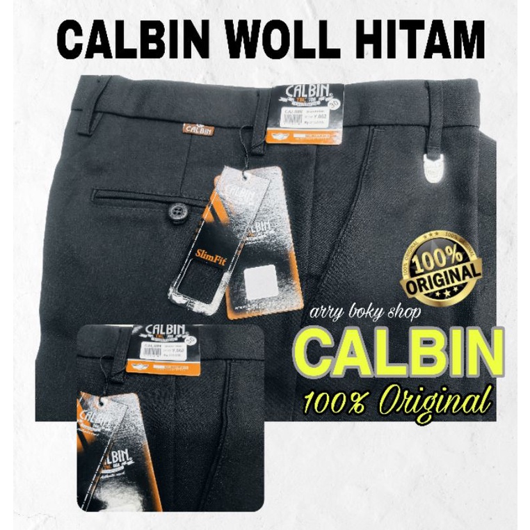 Celana CALBIN WOLL Formal HITAM (100% Original) 27-38