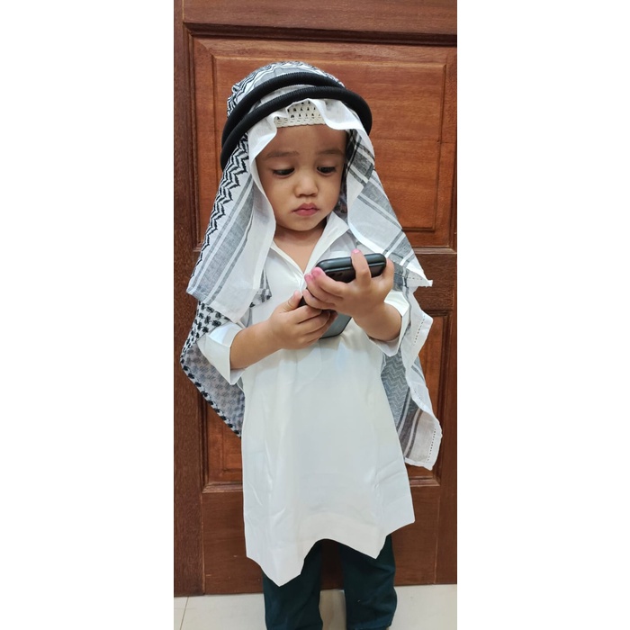 sorban anak plus sorban hitam putih (F2V8) Polos Sorban Arab Habib Santri Halus Turki Jet Black G4T8
