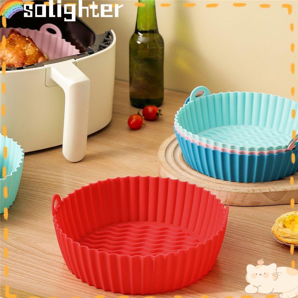 Solighter Air Fryer Silicone Pot Roti Fried Chicken Multifungsi Non Stick Pizza Plate Pengganti Liners Grill Pot Tray Steamer Liner