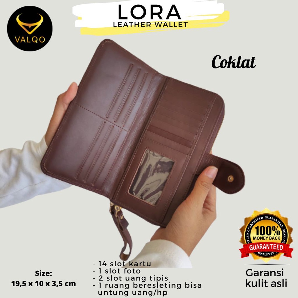 [VALQO] LORA Dompet Kulit Sapi Dompet Wanita Dompet HP 6,7 inch Polos dan Batik