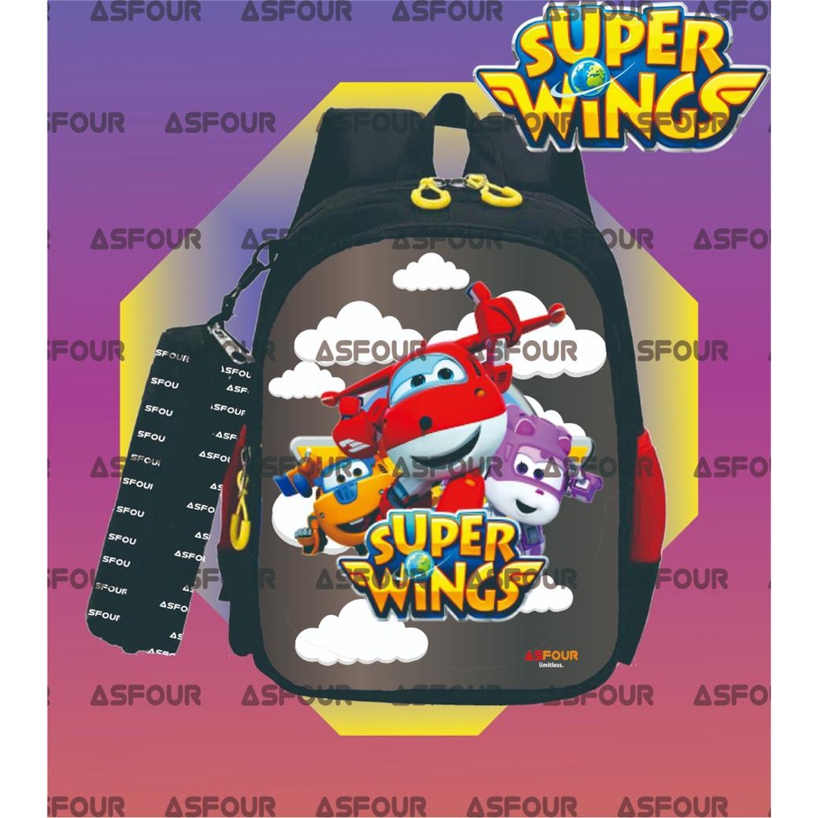 ASFOUR - PREMIUM Tas anak sekolah laki laki ransel SUPER WINGS terbaru 2023 bisa bayar di tempat ( COD )