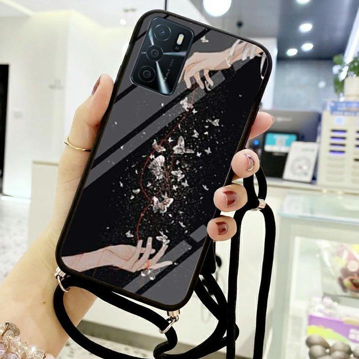 Depan [CG128] Softcase Kaca + Tali Oppo A16 - Kesing Hp Oppo A16 - Case Hp Oppo A16 - Casing Hp Oppo