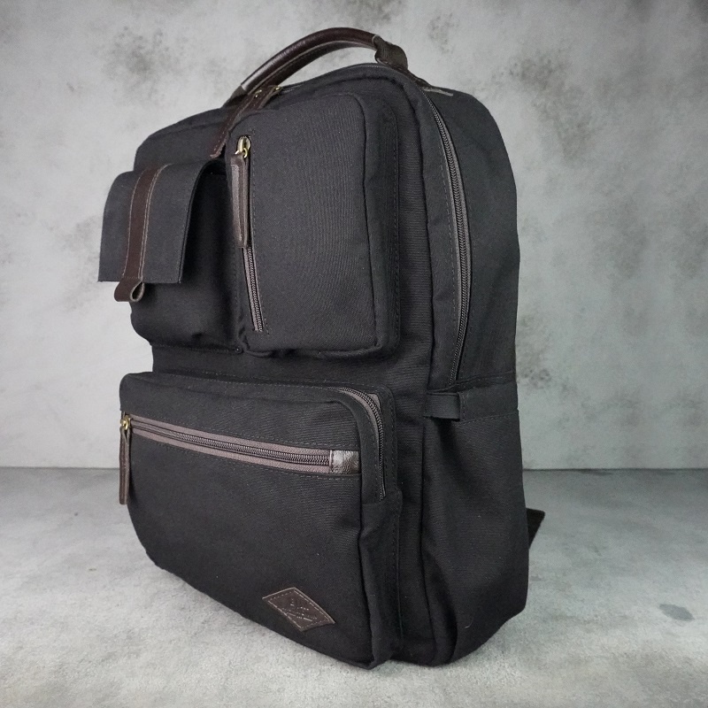 [PREMIUM] Backpack Tas Ransel Kerja Kantor Kuliah Laptop 14&quot; Kanvas Kulit Sapi Asli Eastmovin Denver Black dan Navy