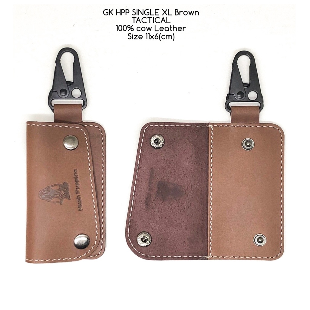gantungan kunci hushpuppies SINGLE XL TACTICAL brown kulit sapi asli dompet stnk