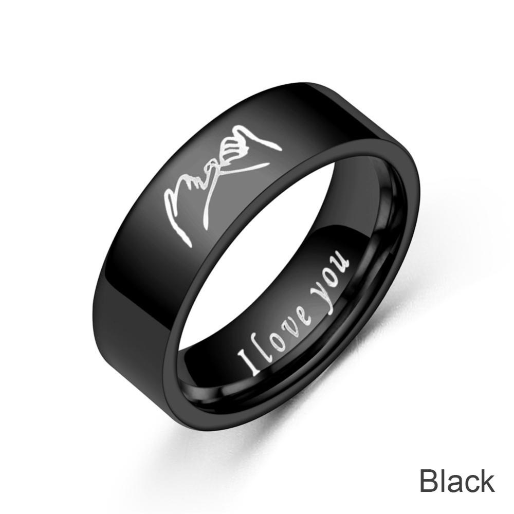 Timekey 6mm Fashion Stainless Steel Cincin i love you Pasangan Perak Hitam Pasangan Perhiasan Anniversary Hadiah Hari Valentine E8M8