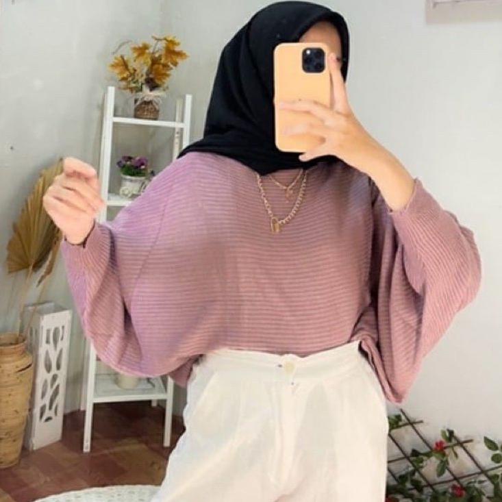 BLOUSE BATWING BAJU RAJUT | SWEATER RAJUT MODEL KELELAWAR | OUTER RAJUT Pakaian Wanita Atasan Wanita
