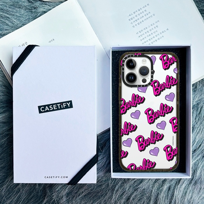 ❃✴☑Original CASETiFY Barbie Logo Glitter Hard Case For iPhone 14 14Pro 11 12 13 Pro Max Casing Plati