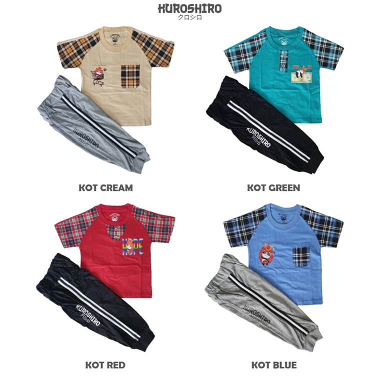 KUROSHIRO - Setelan Baju Anak Laki Laki 1-9 Tahun Joger Boxer Kotak Kaos Kuroshiro