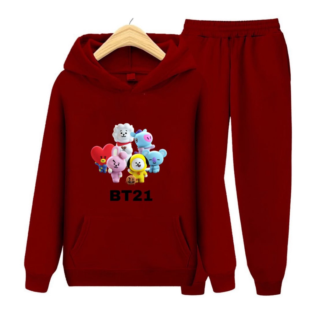 Hzl_outfit Setelan Hoodie Sweater Anak BT21 SETELAN BT21 S.M.XL (BAYAR DITEMPAT)
