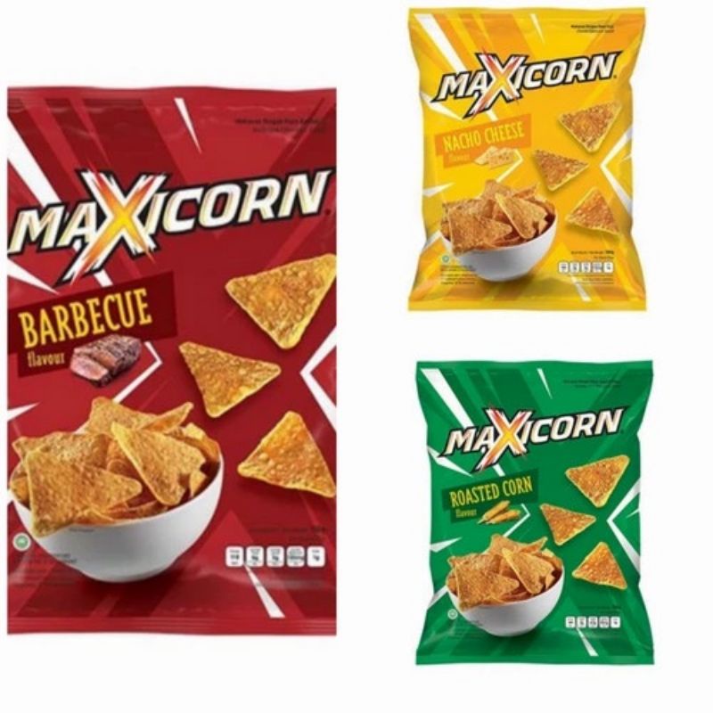 Maxicorn tortila chips BBQ / chese / roasted corn 160 gram