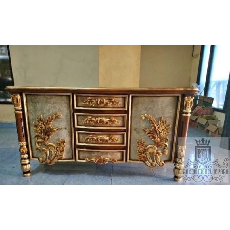 buffet tv jati ukir kiansantang 150cm / bufet tv jati 1,5meter / meja tv jati 1,5meter