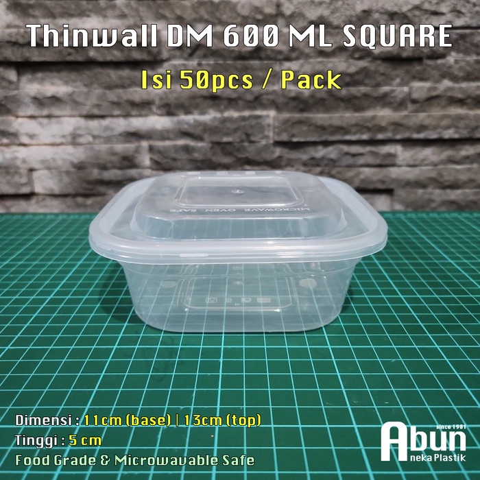 Tempat Thinwall Dm Square 600 Ml @50Pcs