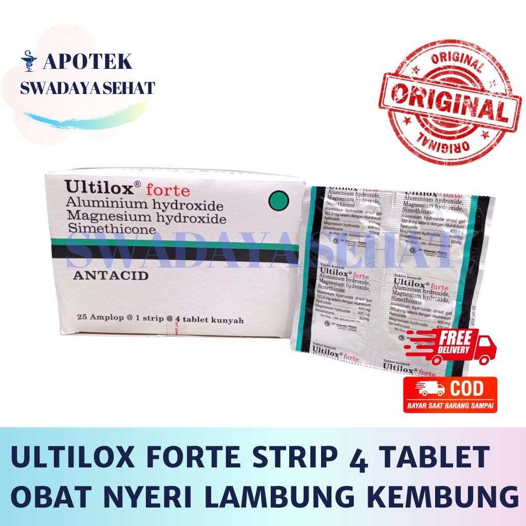 ULTILOX Strip 10 Tablet - ULTILOX FORTE Strip 4 Tablet Kunyah - Antasida Obat Lambung Nyeri Perut Kembung Asam Sirup