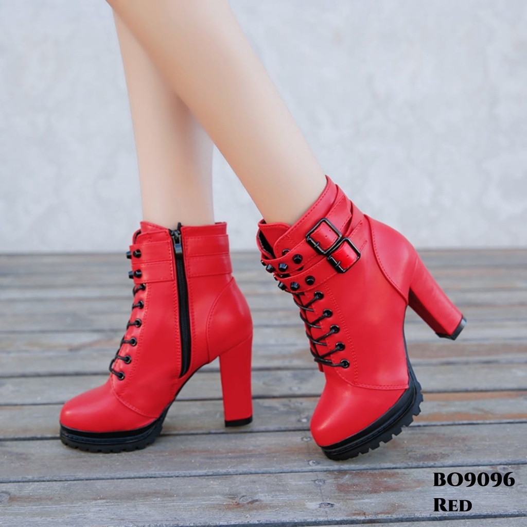 WYN SEPATU BOOTS HIGH BLOCK FASHION KOREA BAHAN KULIT SINTESIS BO9096