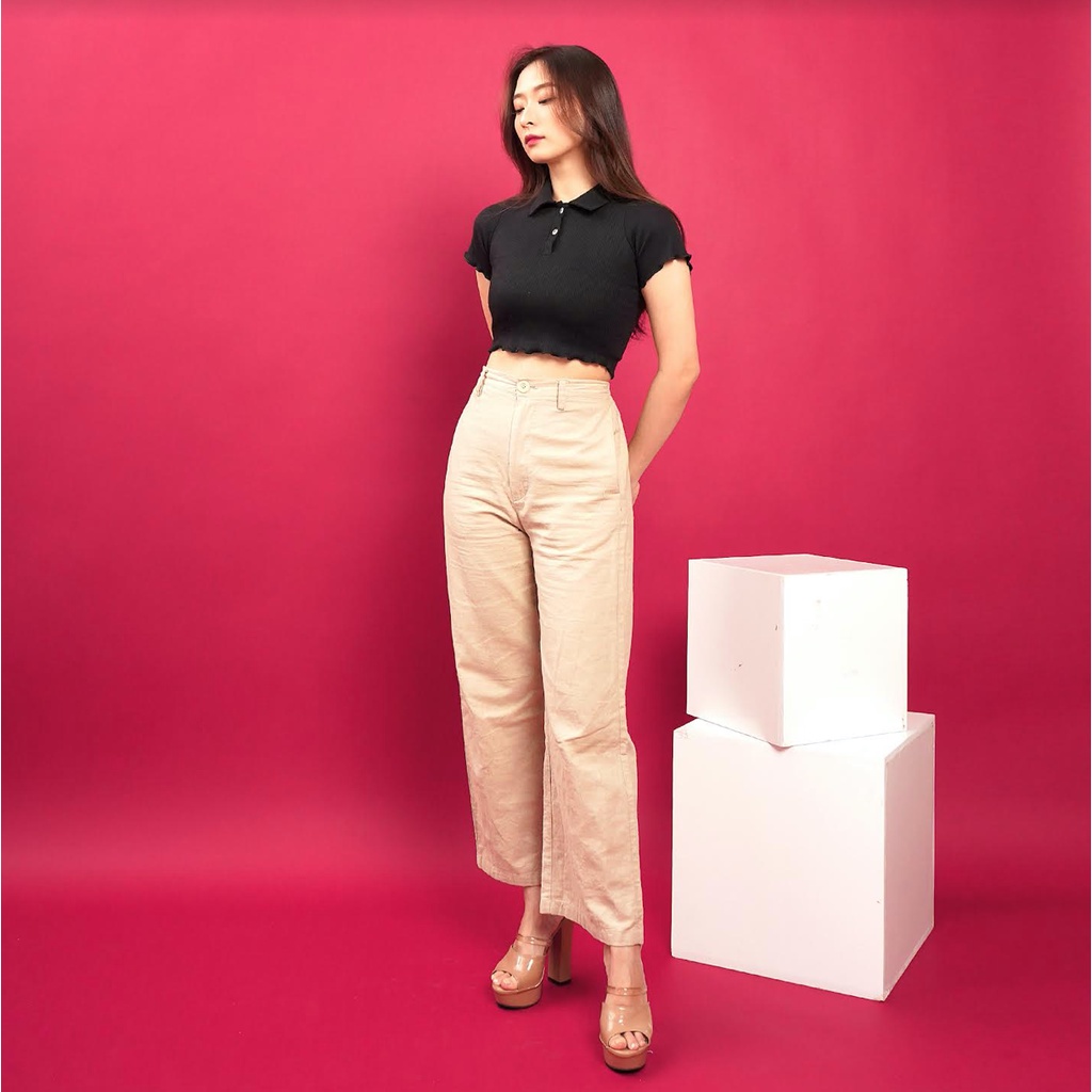 CAVALU Kaos Kerah Wanita Crop Top Korea Tshirt Knit Top 125