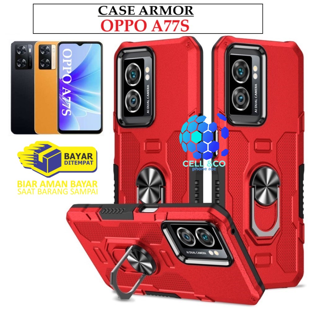 Case Armor OPPO A77S Iring Cincin Magnetic Kesing Hp Protect kamera Premium Hard Case Standing Robot Pelindung Kamera