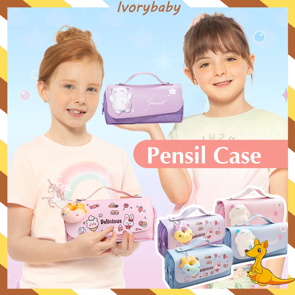 Ivorybaby Kotak pensil anak lucu Kotak pensil besar tempat pensil dekompresi Squishy pencil case waterproof