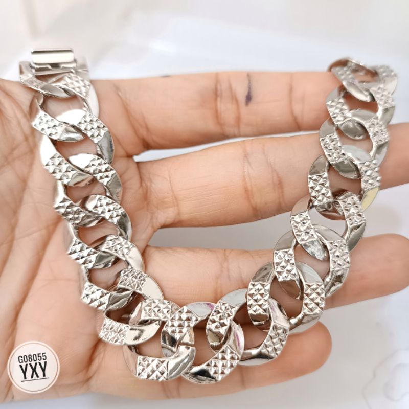 Gelang Yaxiya Rantai 16mm sisik naga silver G08055