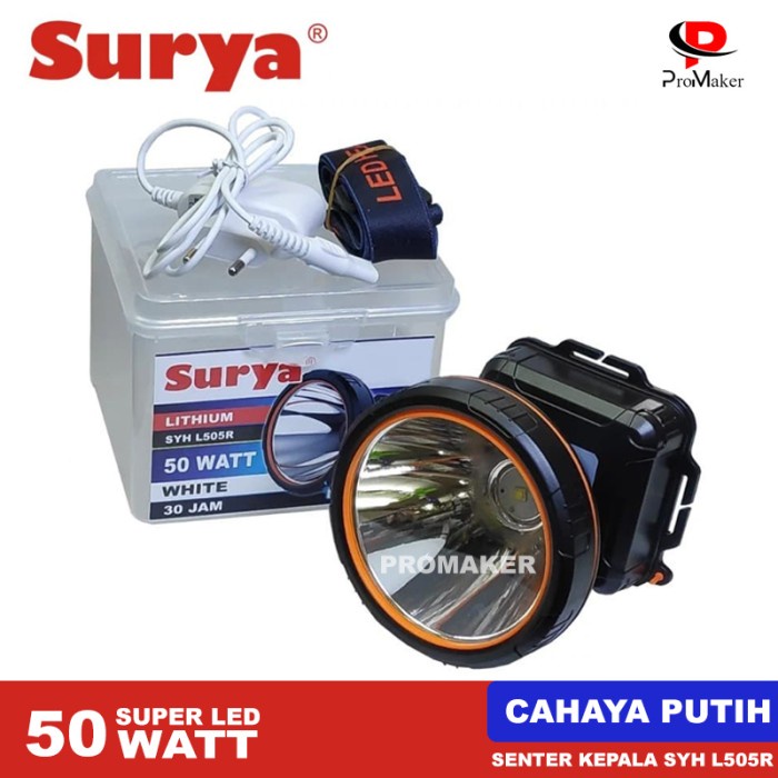 Penerangan Senter Kepala Led Surya 50 Watt Syh L505R Water Resistant Cahaya Putih